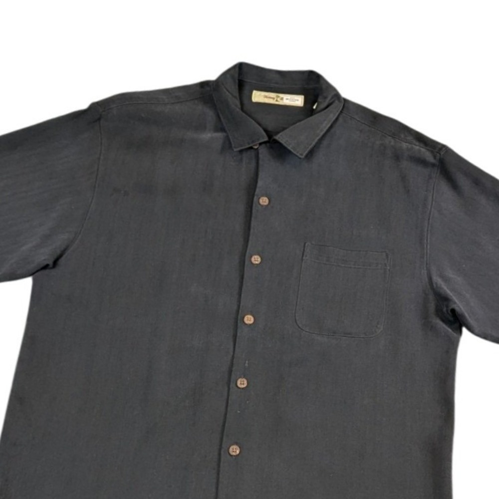 Tommy Bahama Mens M Black Silk Hula Girl Embroidered Camp Shirt Swingin Paradise